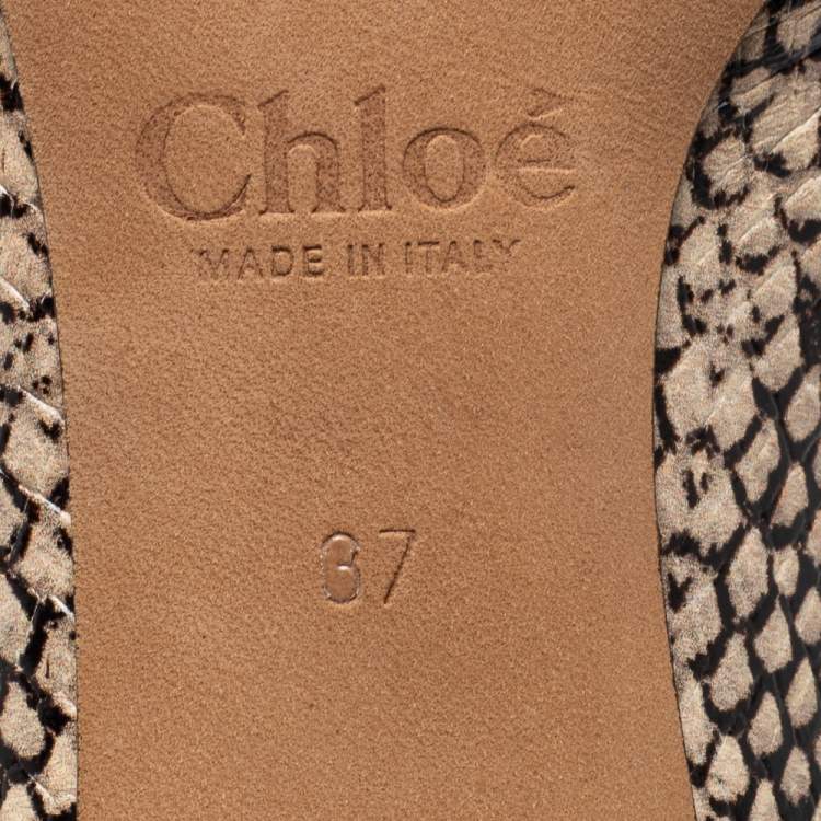 Pre Owned Chloe Beige Python Embossed Leather Block Heel Pumps Size 37