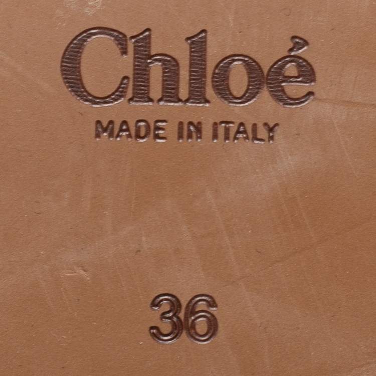 Pre Owned Chloe Brown/Off White Leather and Logo Canvas Woody Flat Thong Sandals Size 36