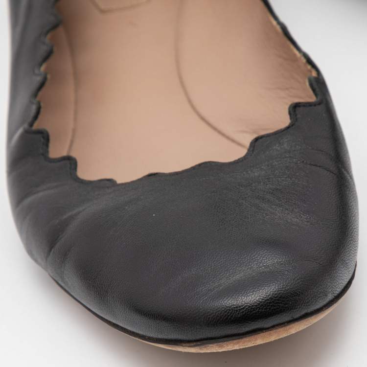 Pre Owned Chloe Black Scalloped Leather Lauren Ballet Flats Size 39