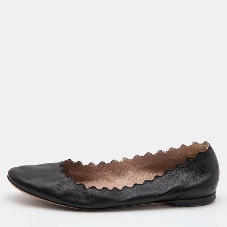 Pre Owned Chloe Black Scalloped Leather Lauren Ballet Flats Size 39