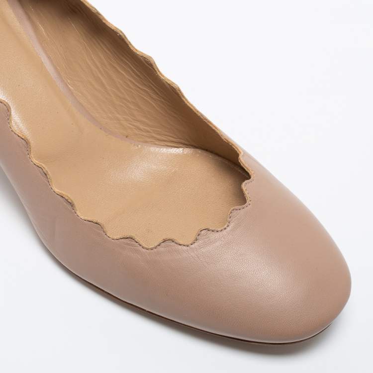 Pre Owned Chloe Beige Leather Scalloped Lauren Pumps Size 38