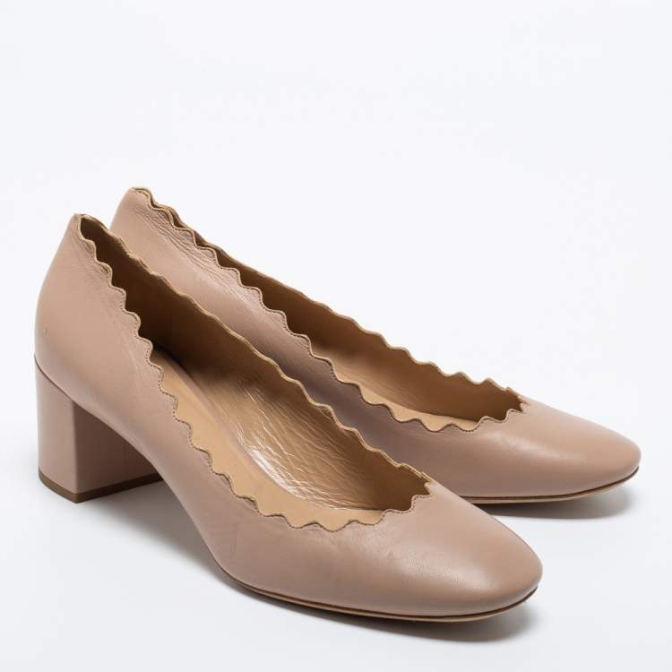 Pre Owned Chloe Beige Leather Scalloped Lauren Pumps Size 38
