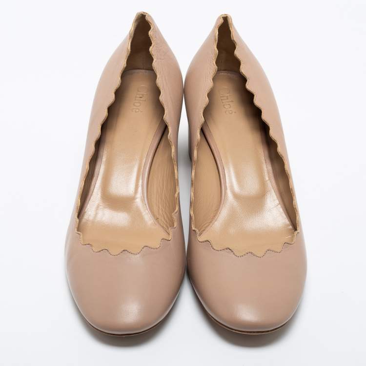 Pre Owned Chloe Beige Leather Scalloped Lauren Pumps Size 38