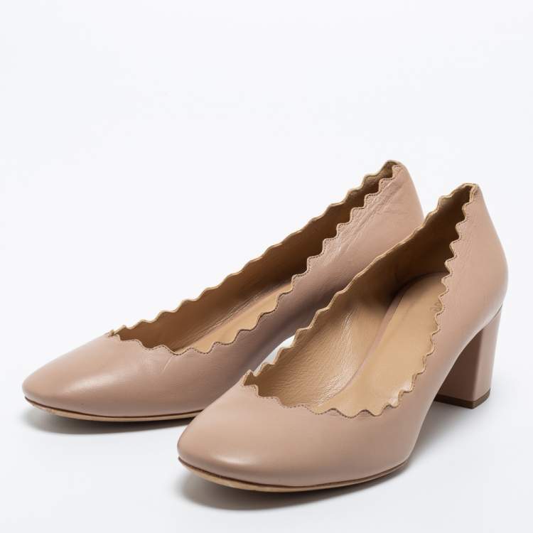 Pre Owned Chloe Beige Leather Scalloped Lauren Pumps Size 38