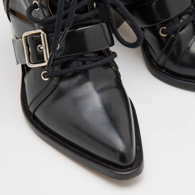 مملوكة مسبقًا Chloe Black Leather Rylee Buckle Detail Ankle Boots Size 40