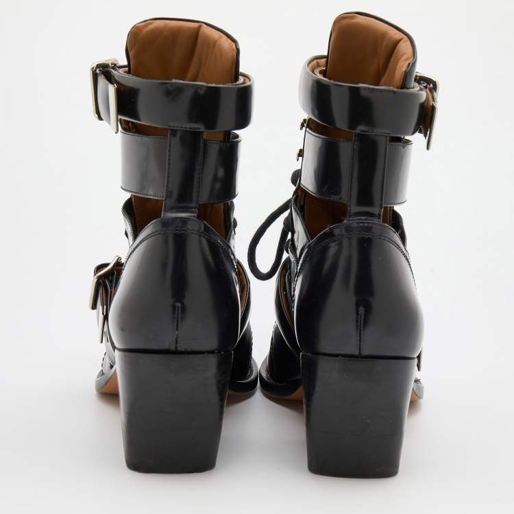 مملوكة مسبقًا Chloe Black Leather Rylee Buckle Detail Ankle Boots Size 40