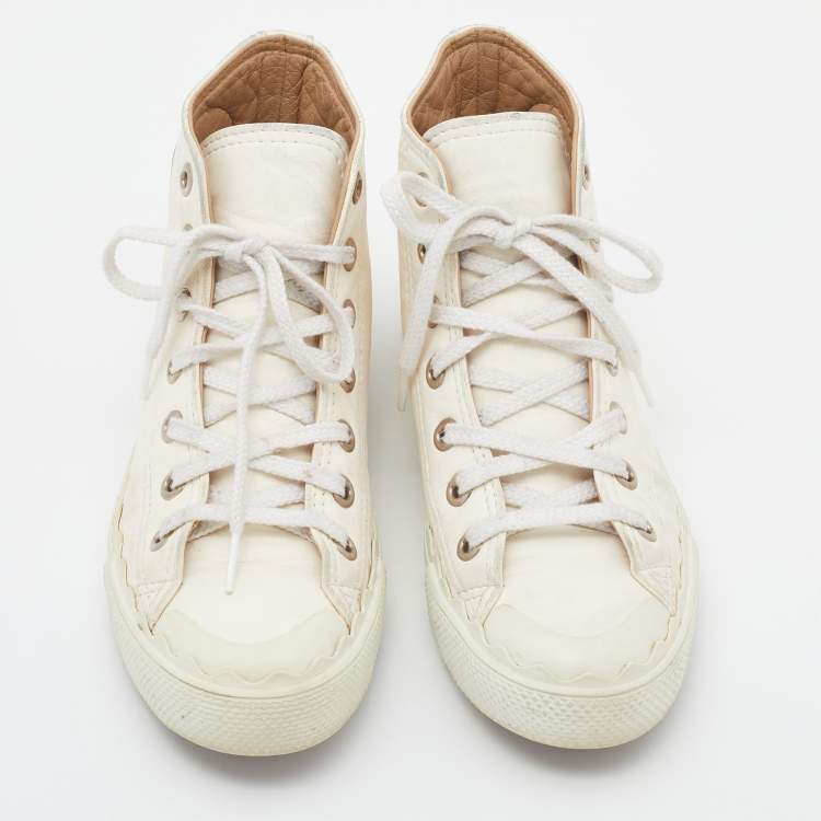 Pre Owned Chloe Off White Leather High Top Sneakers Size 37