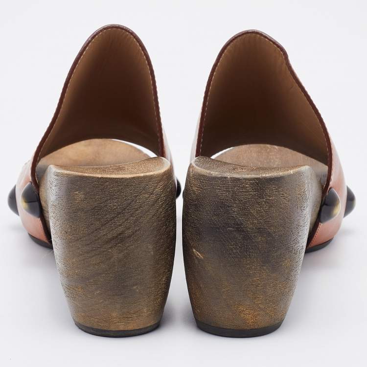 Pre Owned Chloe Brown Leather Peep Toe Clogs Size 36