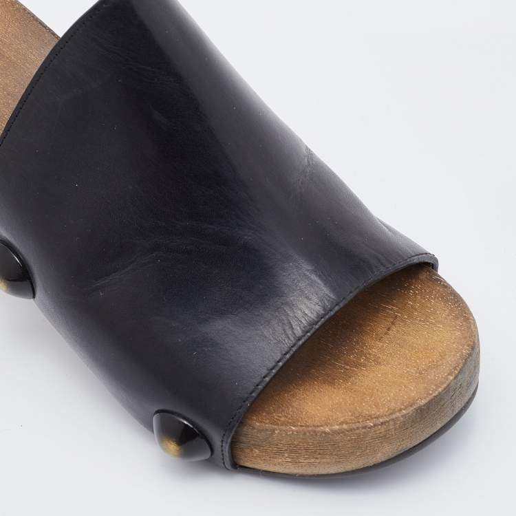 Pre Owned Chloe Black Leather Peep Toe Clogs Size 37