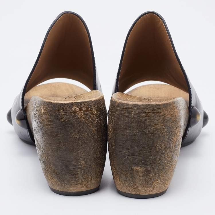 Pre Owned Chloe Black Leather Peep Toe Clogs Size 37