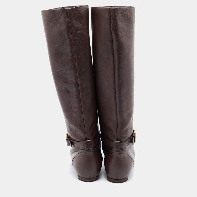 Pre Owned Chloe Dark Brown Leather Knee Length Boots Size 40