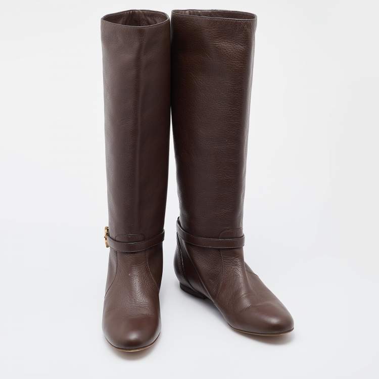 Pre Owned Chloe Dark Brown Leather Knee Length Boots Size 40