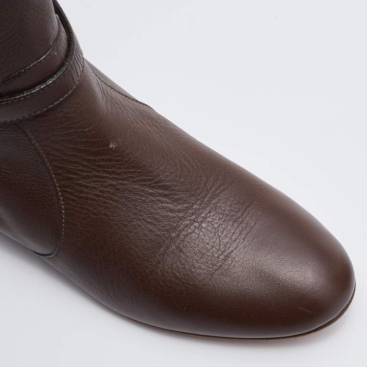 Pre Owned Chloe Dark Brown Leather Knee Length Boots Size 40