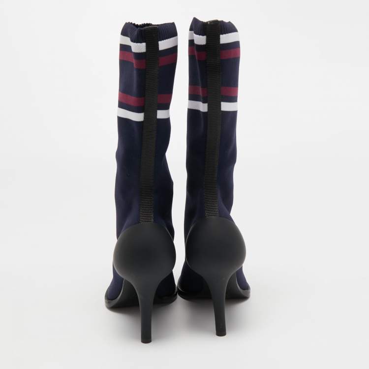 Pre Owned Chloe Navy Blue Knit Fabric Tracy Sock Booties Size 41