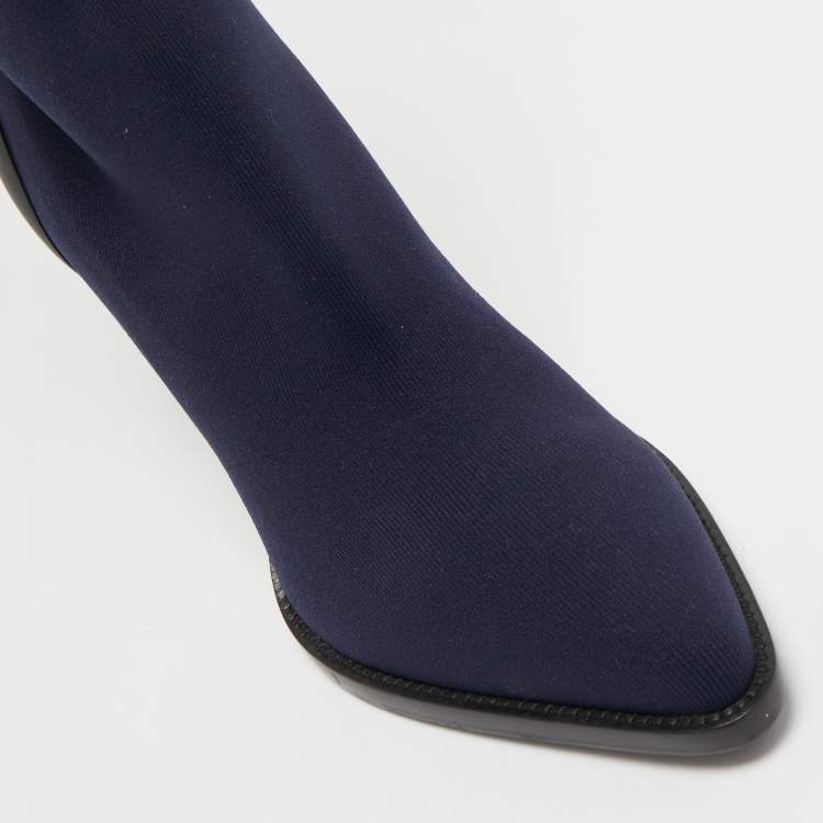 Pre Owned Chloe Navy Blue Knit Fabric Tracy Sock Booties Size 41