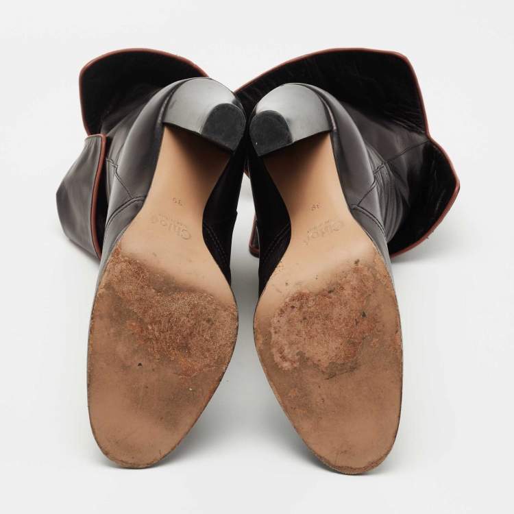 مملوكة مسبقًا Chloe Black Leather Ankle Booties Size 39