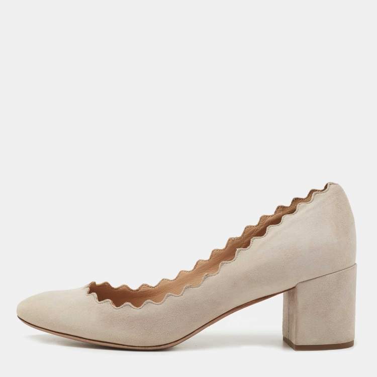 Pre Owned Chloe Grey Suede Lauren Block Heel Pumps Size 37