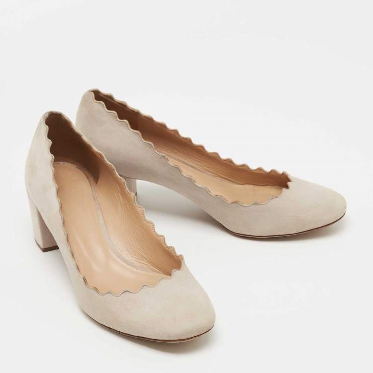 Pre Owned Chloe Grey Suede Lauren Block Heel Pumps Size 37