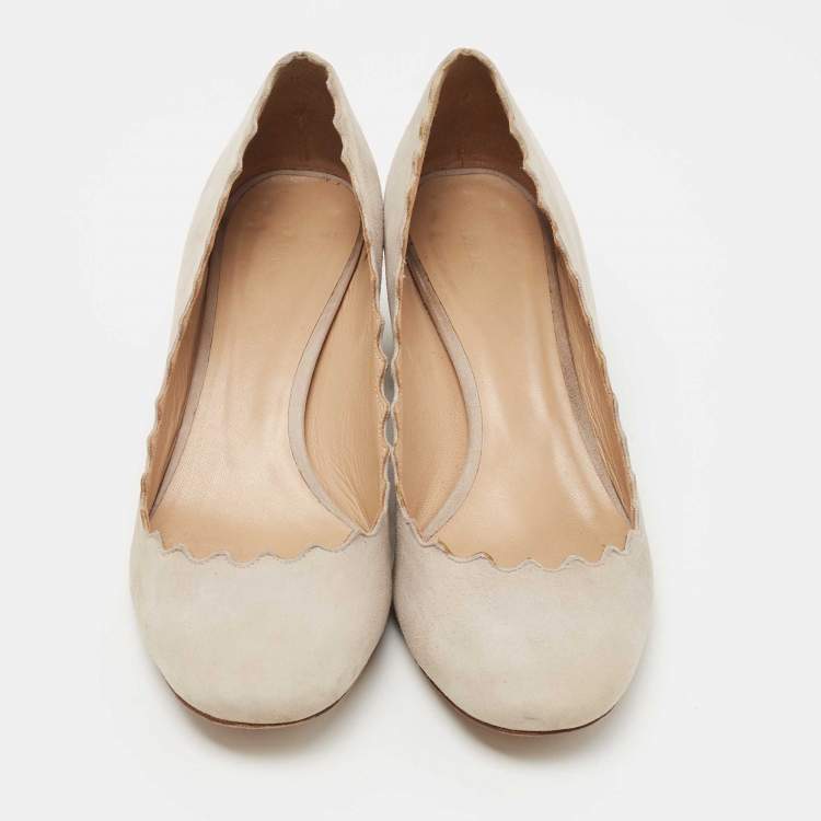 Pre Owned Chloe Grey Suede Lauren Block Heel Pumps Size 37