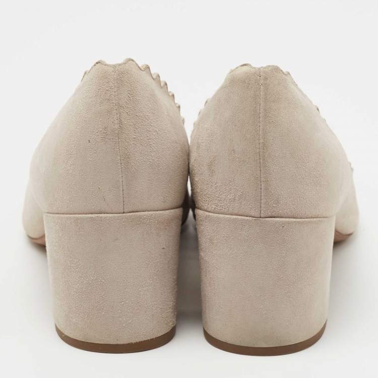 Pre Owned Chloe Grey Suede Lauren Block Heel Pumps Size 37