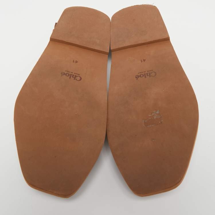 Pre Owned Chloe Beige/Cream Leather and Canvas Woody Slingback Sandals Size 41