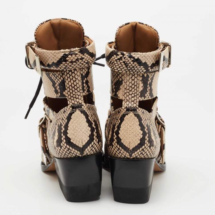 Pre Owned Chloe Brown/Black Python Embossed Leather Rylee Ankle Boots Size 36