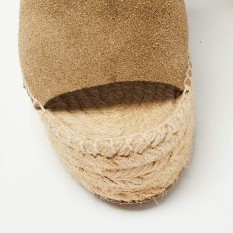 Pre Owned Chloe Two Tone Leather and Suede Open Toe Espadrille Wedge Platform Ankle Strap Sandals Size 36