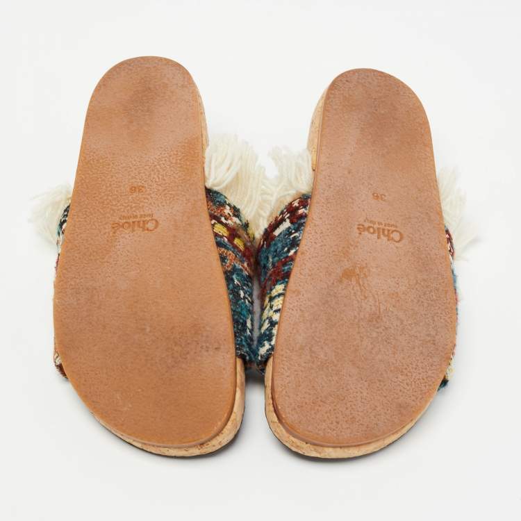 Pre Owned  Chloe Multicolor Fabric Kerenn Kilim Rug Flat Slides Size 36
