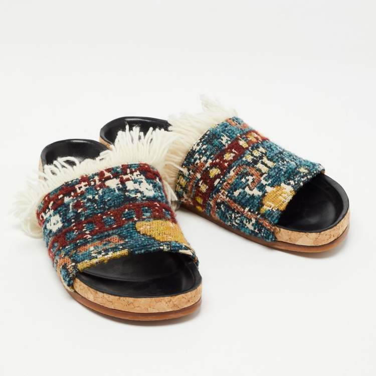 Pre Owned  Chloe Multicolor Fabric Kerenn Kilim Rug Flat Slides Size 36