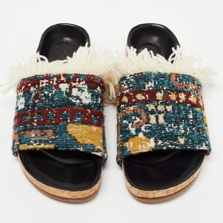 Pre Owned  Chloe Multicolor Fabric Kerenn Kilim Rug Flat Slides Size 36