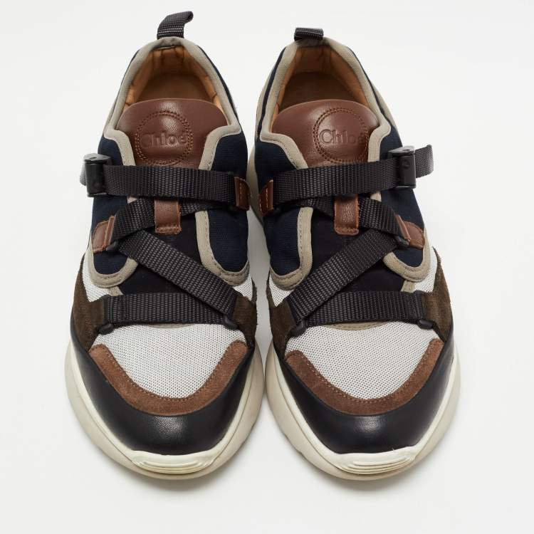 Pre Owned Chloe Multicolor Mesh And Suede Sonnie Low Top Sneakers Size 38