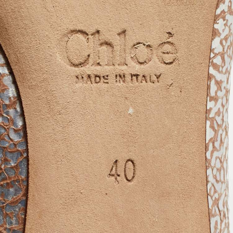 Pre Owned Chloe Silver Texture Leather Laurena Scalloped Ballet Flats Size 40