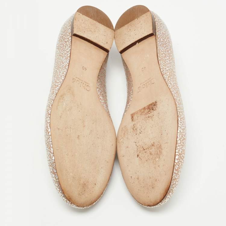 Pre Owned Chloe Silver Texture Leather Laurena Scalloped Ballet Flats Size 40