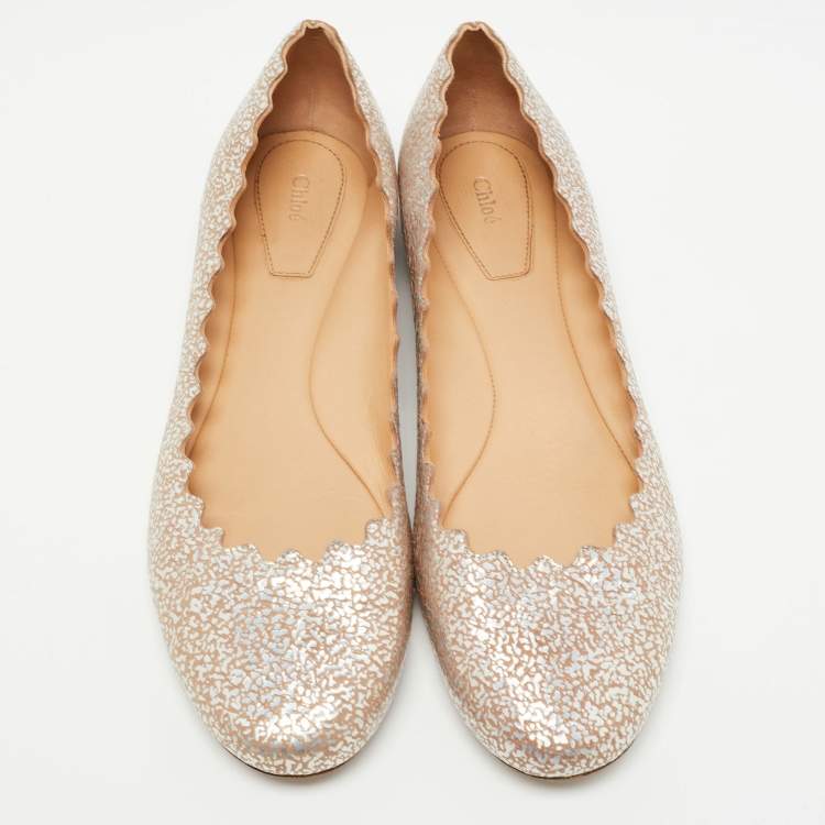 Pre Owned Chloe Silver Texture Leather Laurena Scalloped Ballet Flats Size 40