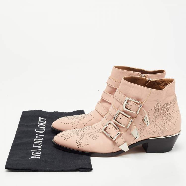 Pre Owned Chloe Pink Studded Leather Susanna Ankle Boots Size 38