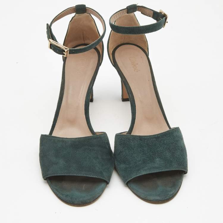 Pre Owned Chloe Green Suede Ankle Strap Sandals Size 38