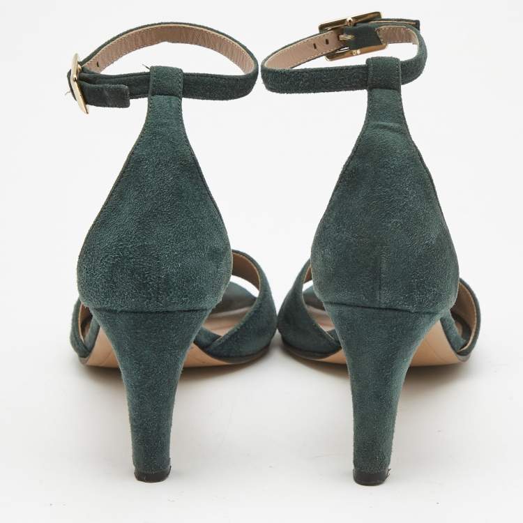 Pre Owned Chloe Green Suede Ankle Strap Sandals Size 38
