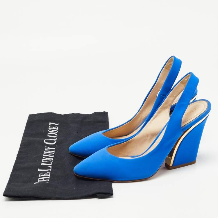 Pre Owned  Chloe Blue Fabric Slingback Pumps Size Size 37.5