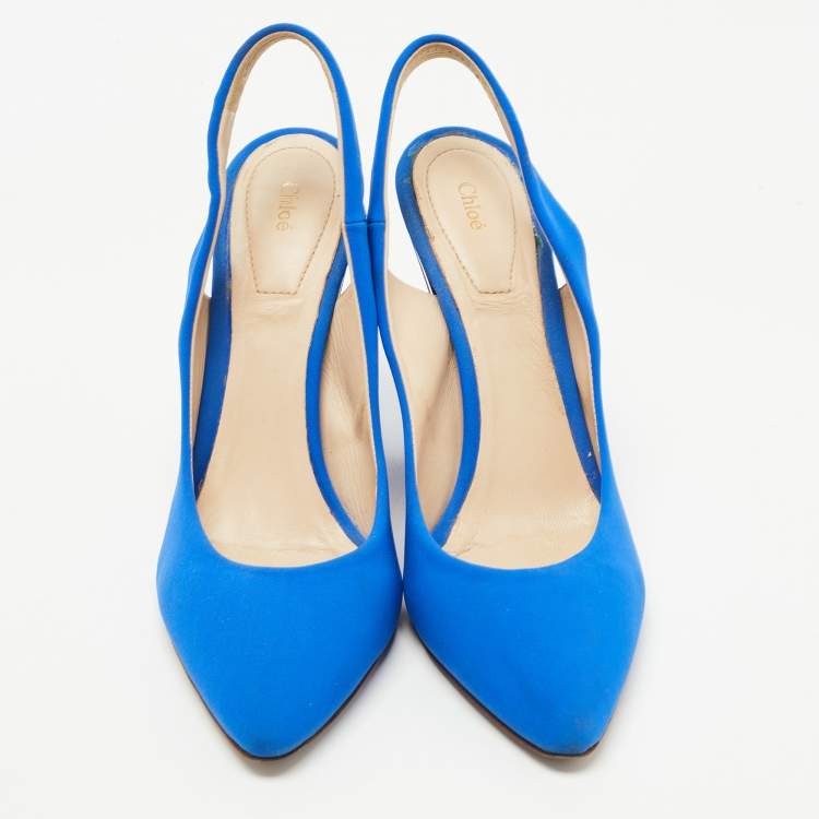 Pre Owned  Chloe Blue Fabric Slingback Pumps Size Size 37.5