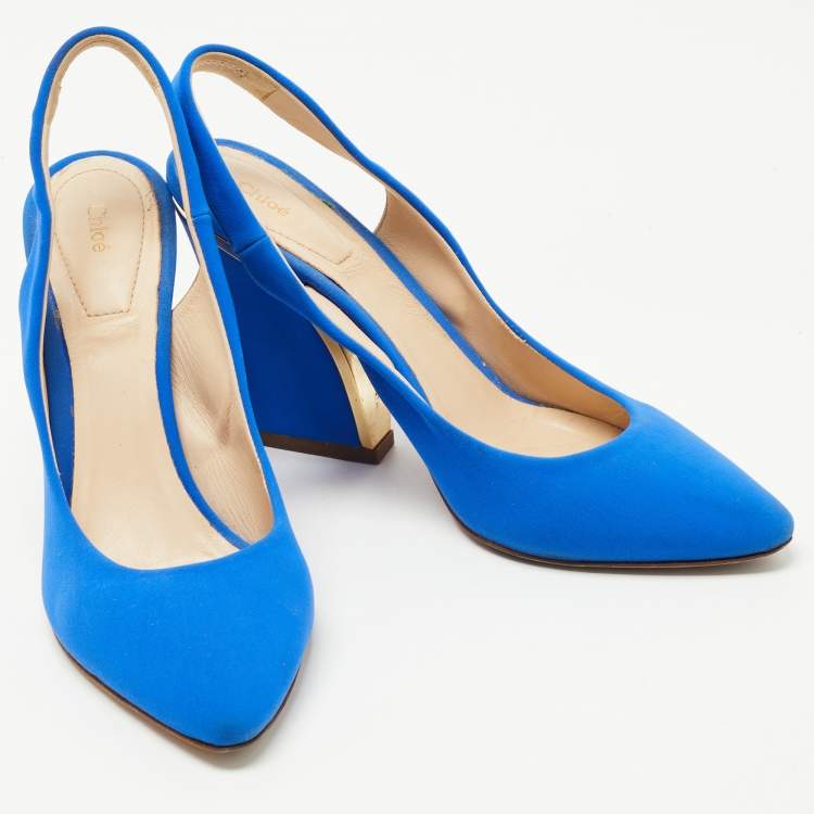 Pre Owned  Chloe Blue Fabric Slingback Pumps Size Size 37.5
