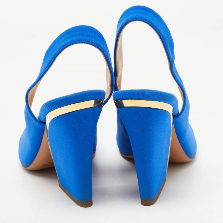 Pre Owned  Chloe Blue Fabric Slingback Pumps Size Size 37.5