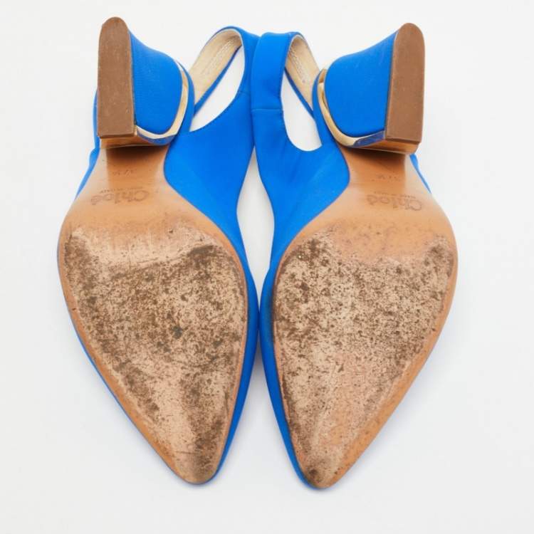 Pre Owned  Chloe Blue Fabric Slingback Pumps Size Size 37.5