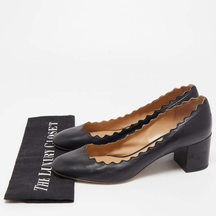 Pre Owned Chloe Black Scalloped Leather Lauren Pumps Size 39.5