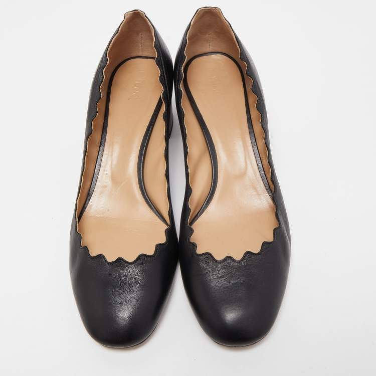 Pre Owned Chloe Black Scalloped Leather Lauren Pumps Size 39.5