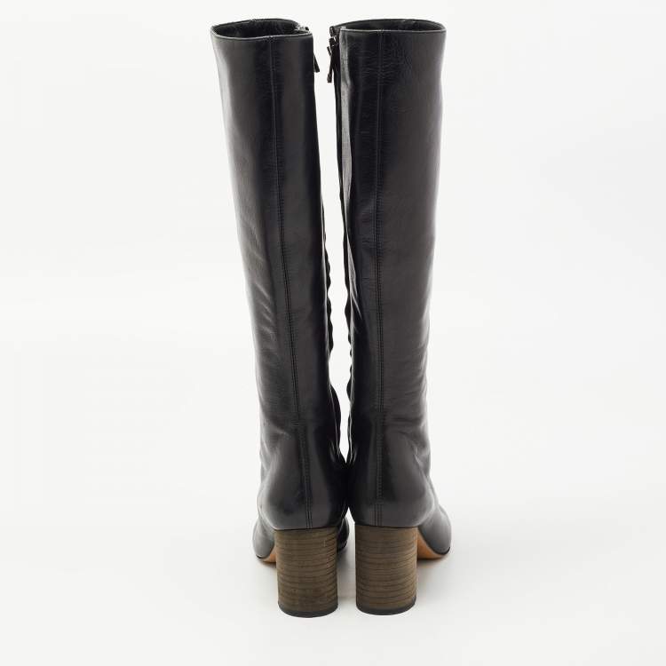 Pre Owned Chloe Black Leather Knee Length Boots Size 35
