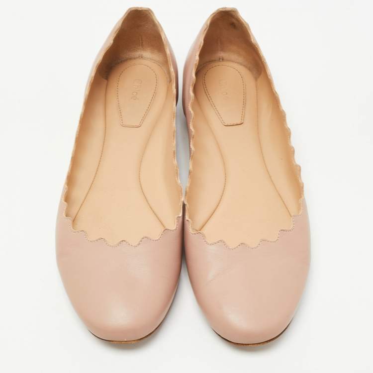 Pre Owned Chloe Dusty Pink Scalloped Leather Lauren Ballet Flats Size 37