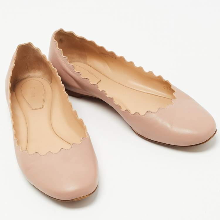 Pre Owned Chloe Dusty Pink Scalloped Leather Lauren Ballet Flats Size 37