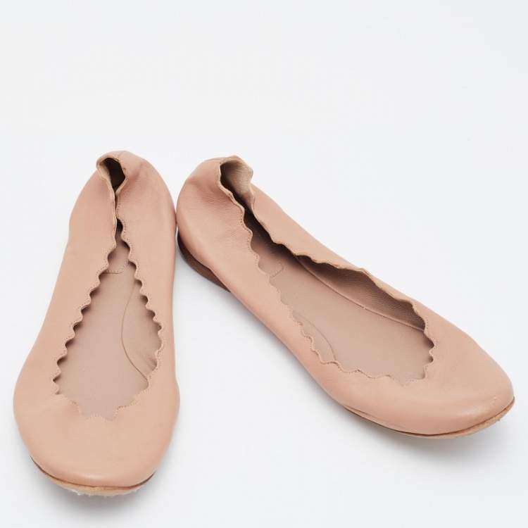Pre Owned Chloe Beige Leather Laurena Scalloped Ballet Flats Size 38