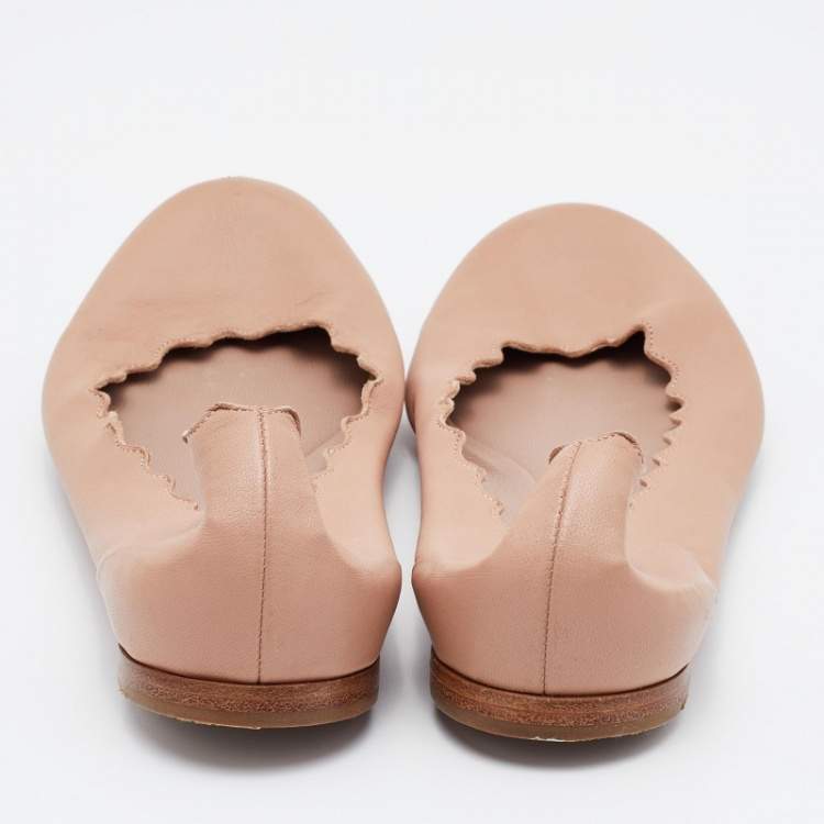 Pre Owned Chloe Beige Leather Laurena Scalloped Ballet Flats Size 38