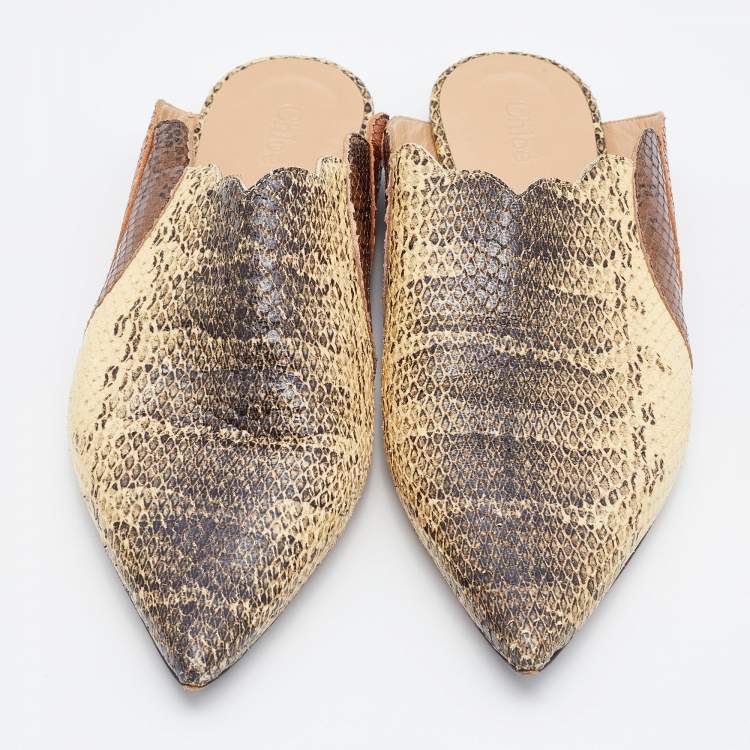 مملوكة مسبقًا Chloe Multicolor Python Embossed Leather Mule Sandals Size 39